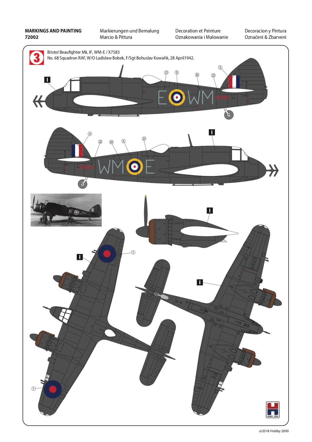 Hobby 2000 H2K72002 Bristol Beaufighter Mk.IF/IC (Hasegawa) 1:72