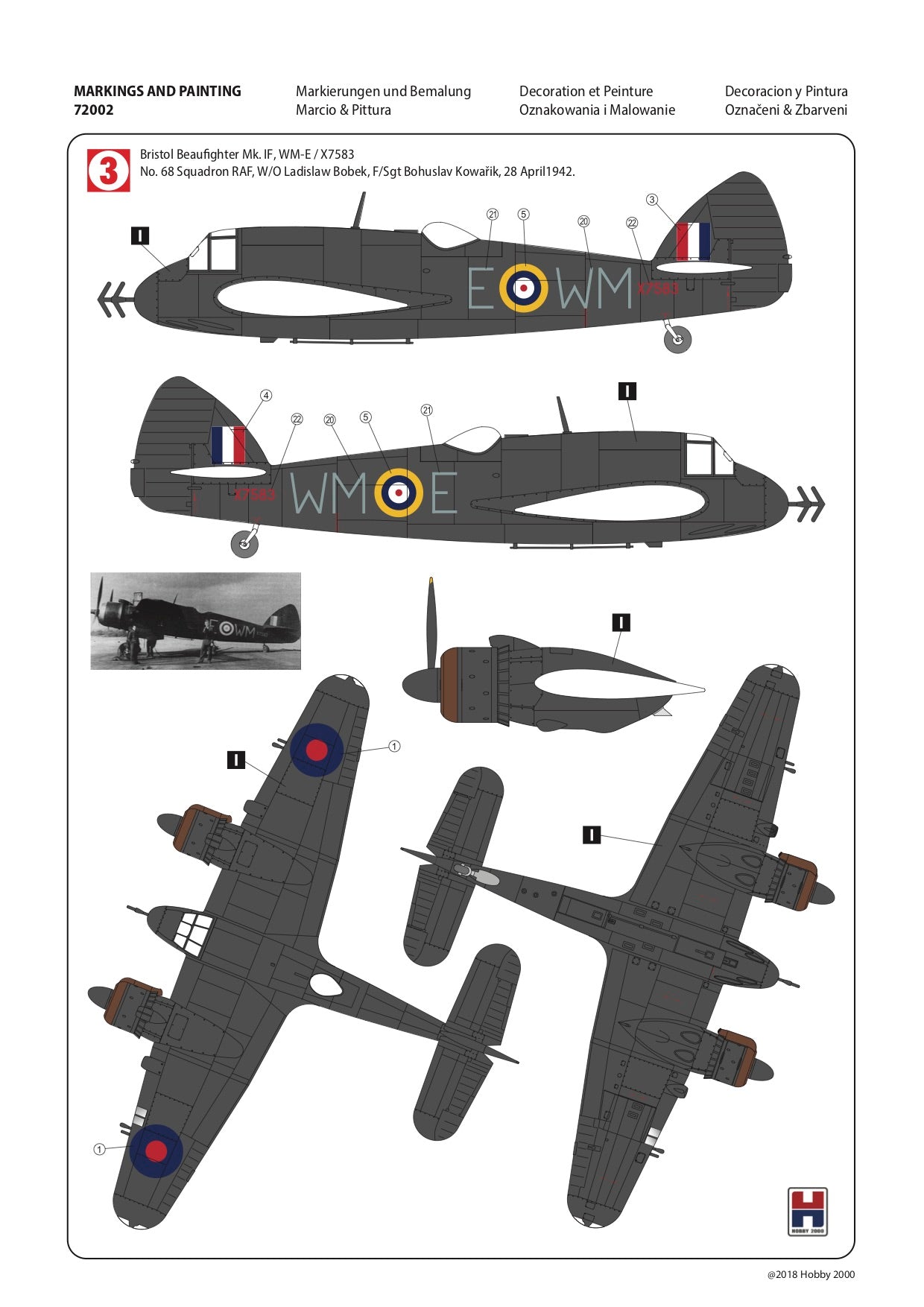 Hobby 2000 H2K72002 Bristol Beaufighter Mk.IF/IC (Hasegawa) 1:72