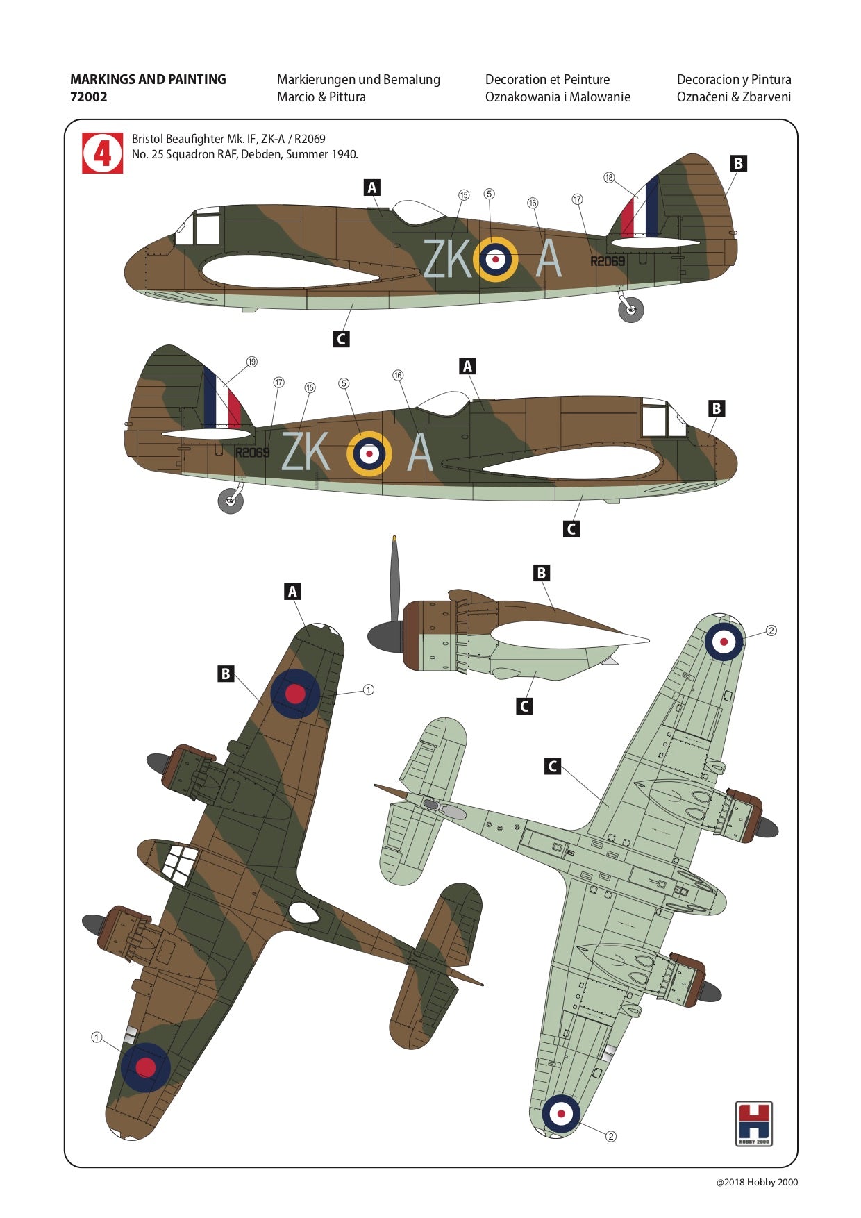 Hobby 2000 H2K72002 Bristol Beaufighter Mk.IF/IC (Hasegawa) 1:72