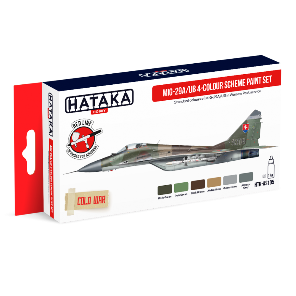 Hataka HTK-AS105 1:48 Mikoyan MiG-29A/MiG-29UB 4-colour scheme paint set
