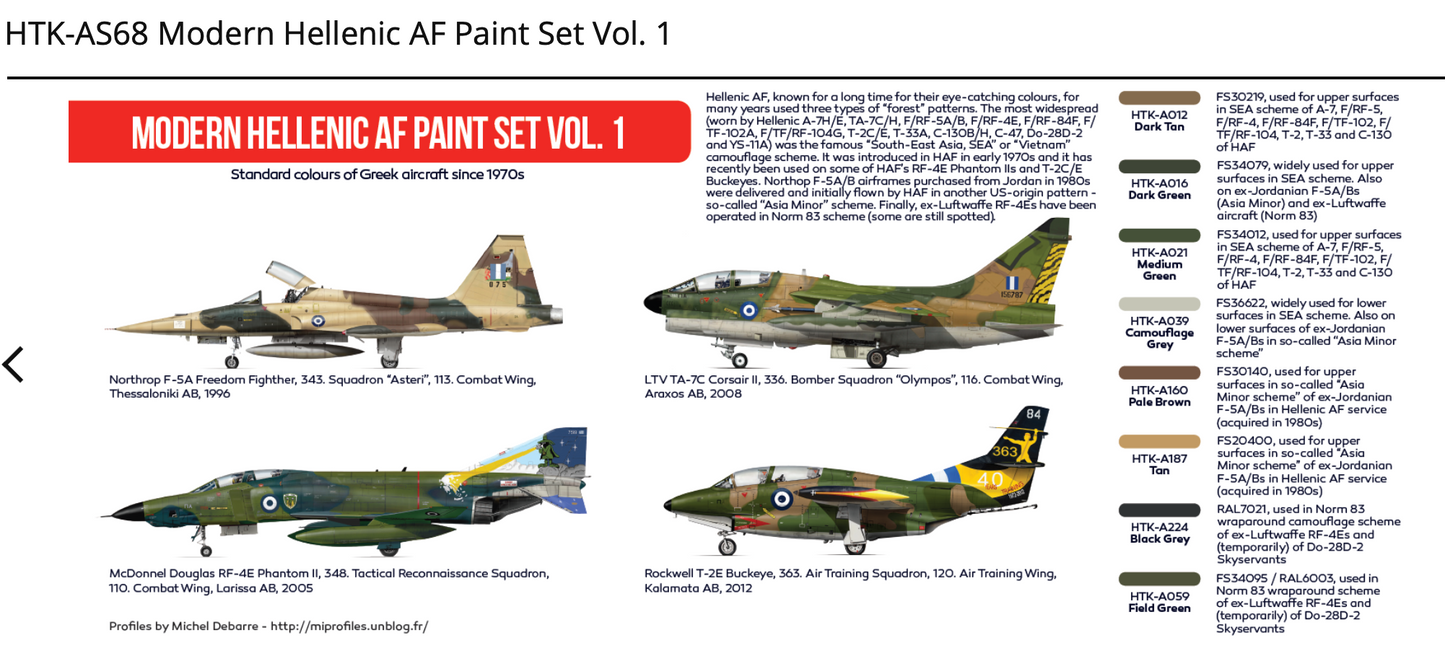 Hataka HTK-AS68 1:48 Modern Hellenic Air Force Paint Set Volume 1 x 8 colours