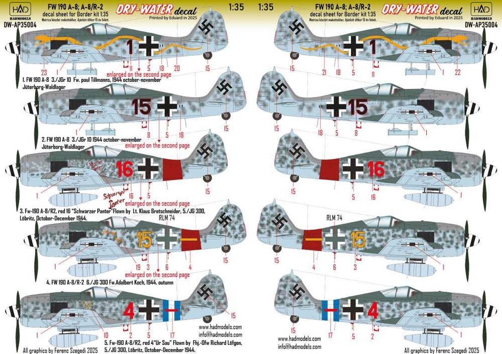 HAD Models HUDWAP3504 1:35 Focke-Wulf Fw-190A-8/R-2 DRY-WATER decal