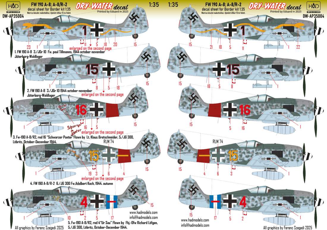 HAD Models HUDWAP3504 1:35 Focke-Wulf Fw-190A-8/R-2 DRY-WATER decal