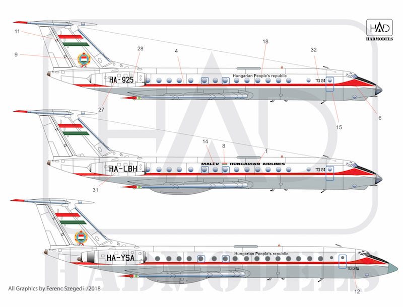 HAD Models HUN144052 1:144 Tupolev Tu-134