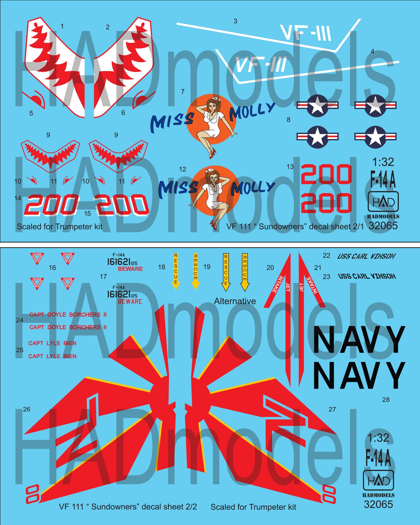 HAD Models HUN32065 F-14A Tomcat VF-111 Sundowners Miss Molly 1:32