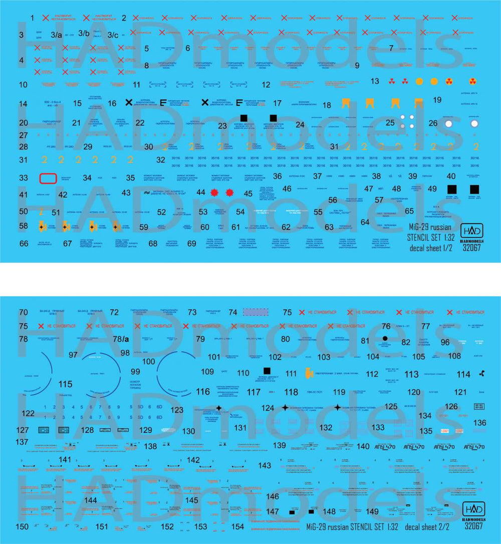 HAD Models HUN32067 1:32 Mikoyan MiG-29 Russian full stencil double sheet