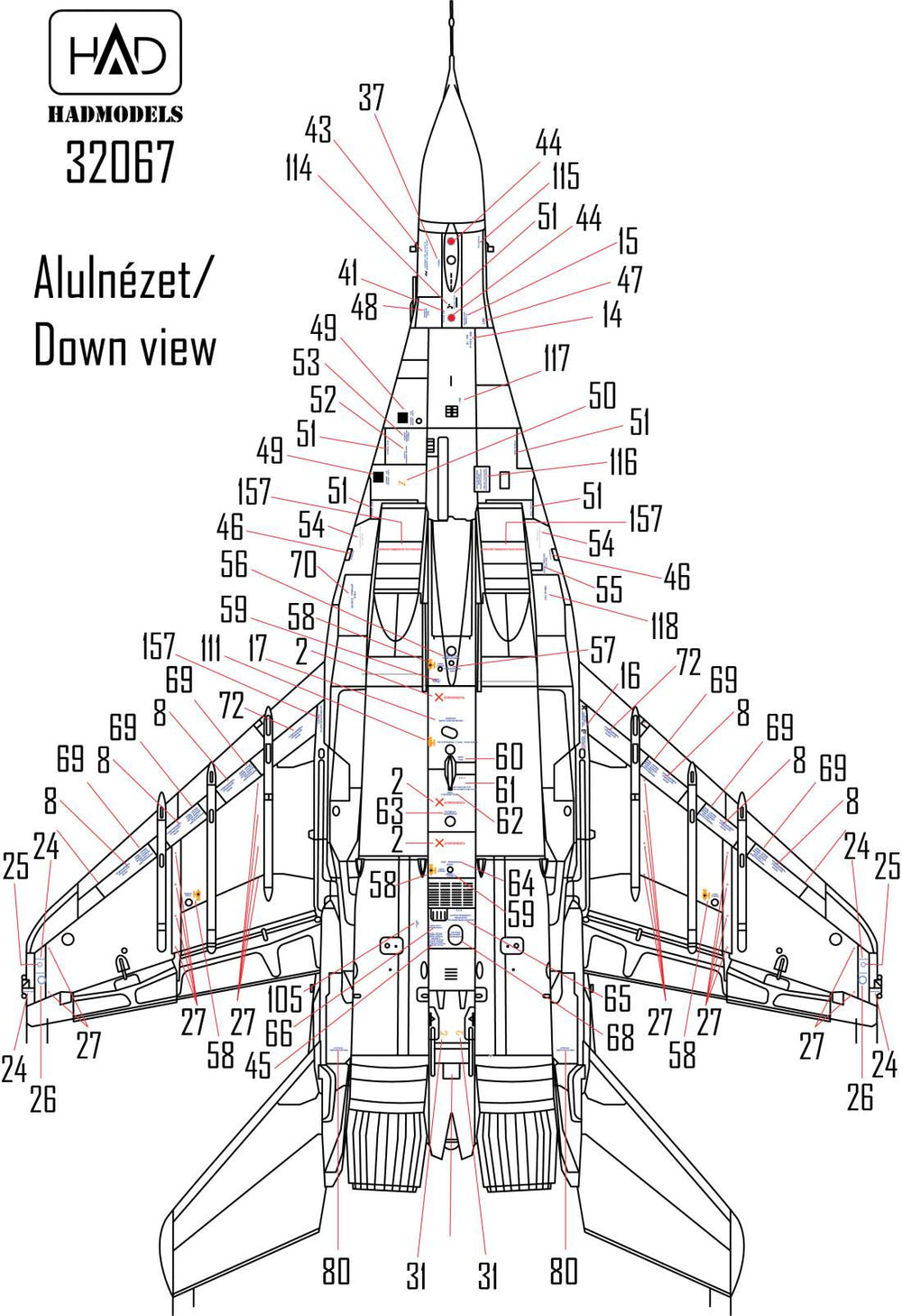 HAD Models HUN32067 1:32 Mikoyan MiG-29 Russian full stencil double sheet