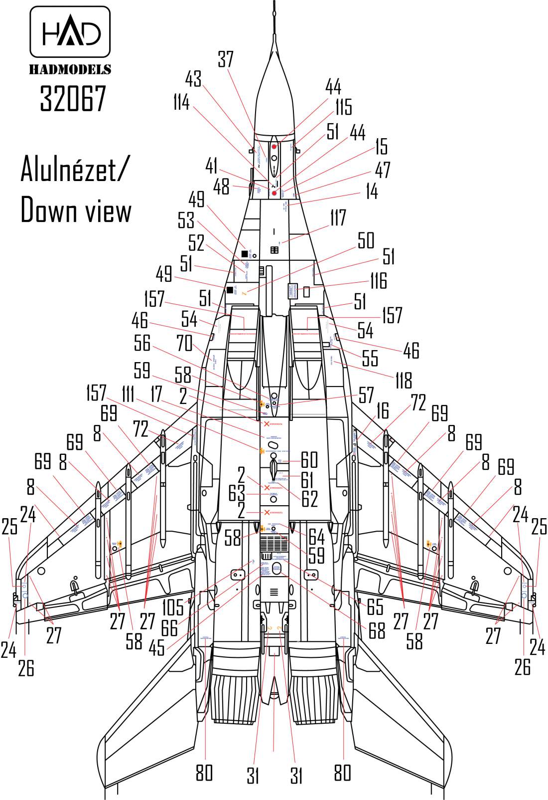 HAD Models HUN32067 1:32 Mikoyan MiG-29 Russian full stencil double sheet