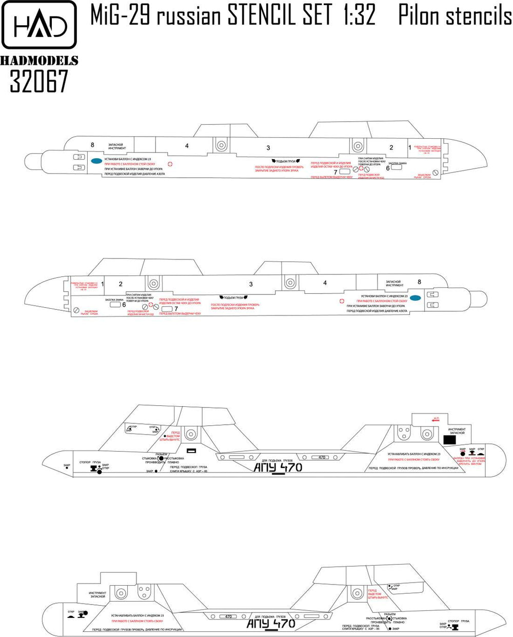 HAD Models HUN32067 1:32 Mikoyan MiG-29 Russian full stencil double sheet