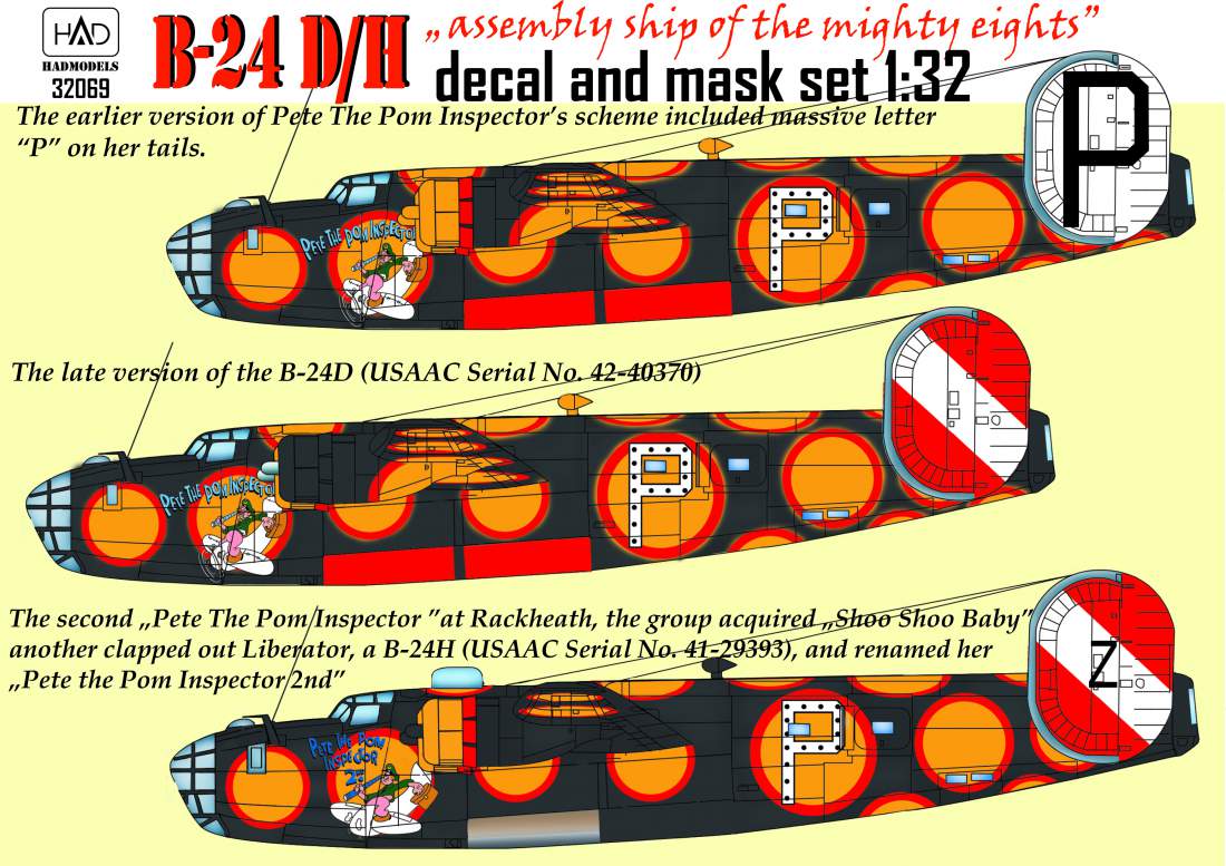 HAD Models HUN32069 B-24D/H Pete the Pom Inspector Decals & Masks 1:32