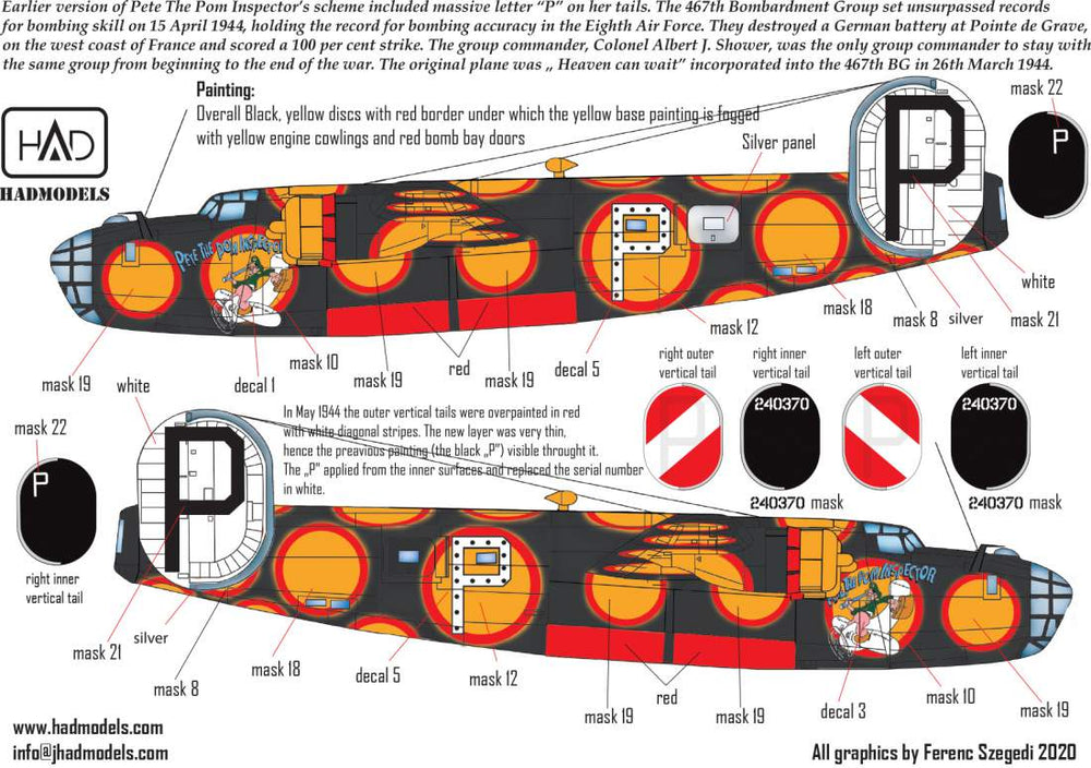 HAD Models HUN32069 B-24D/H Pete the Pom Inspector Decals & Masks 1:32