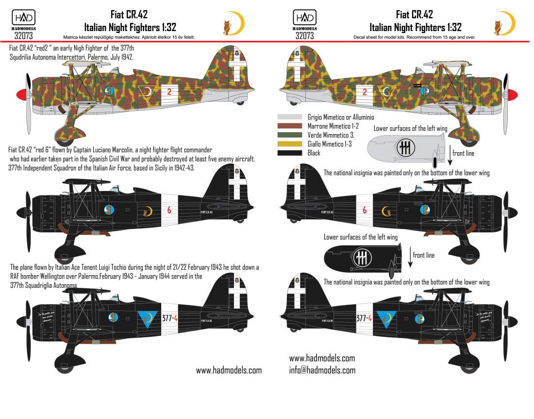 HAD Models HUN32073 1:32 Fiat CR-42 Italian Night fighters