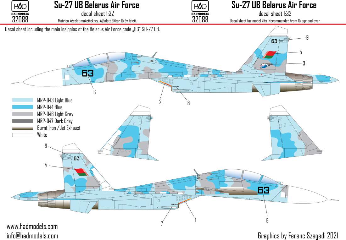 HAD Models HUN32088 1:32 Sukhoi Su-27UB Belarus