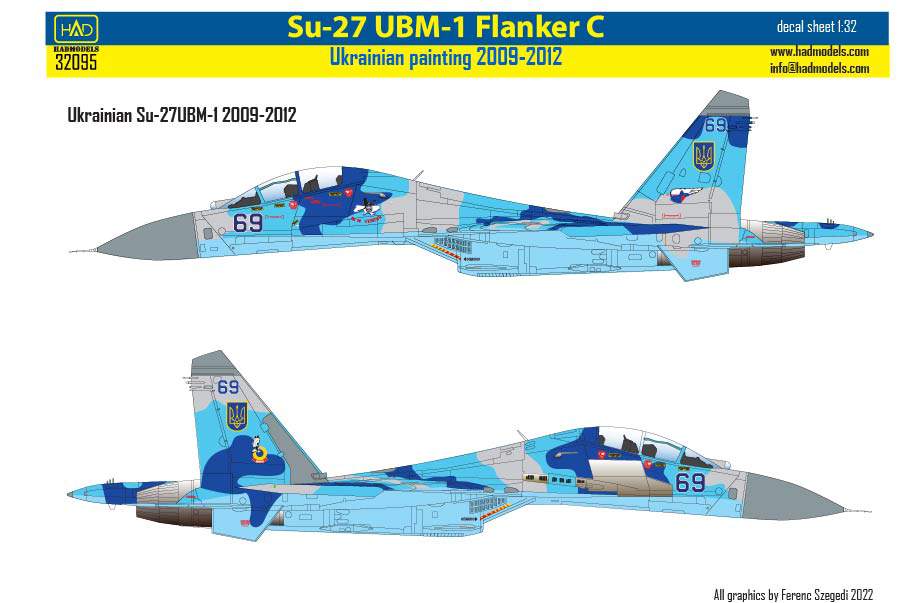 HAD Models HUN32095 1:32 Sukhoi Su-27UB Ukrainian code 69 EXTENDED version