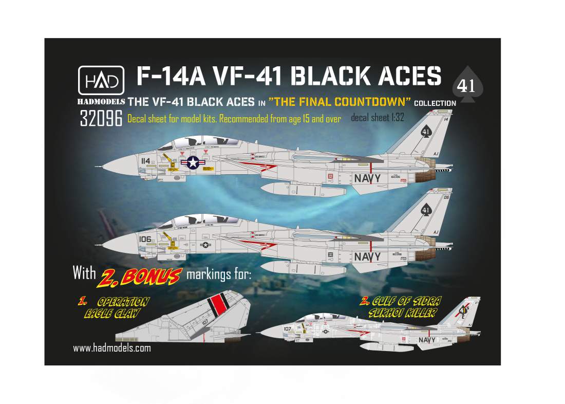 HAD Models HUN32096 1:32 Grumman F-14A Tomcat Black Aces Final Countdown