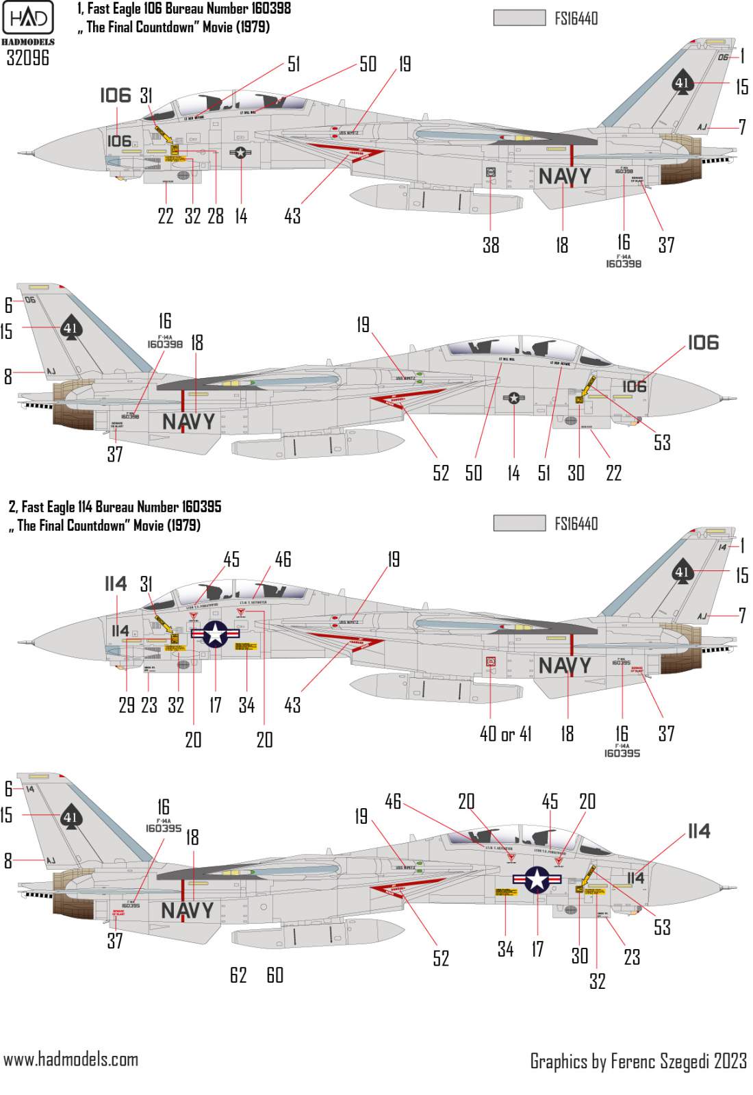 HAD Models HUN32096 1:32 Grumman F-14A Tomcat Black Aces Final Countdown
