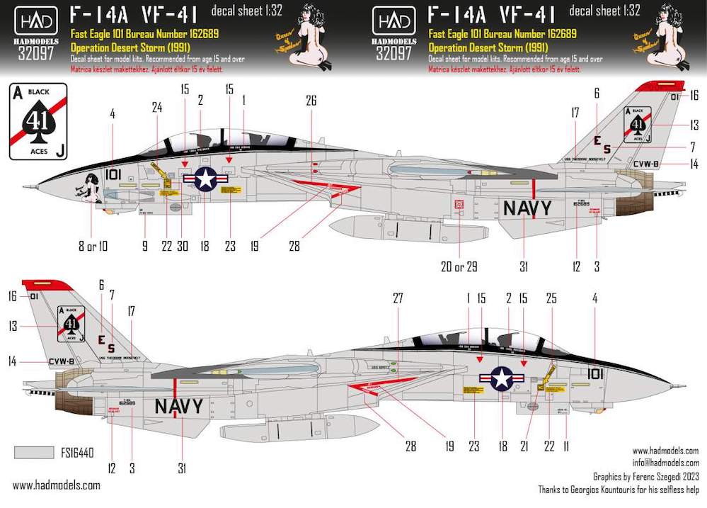 HAD Models HUN32097 1:32 Grumman F-14A Tomcat Desert Storm Queen of spades
