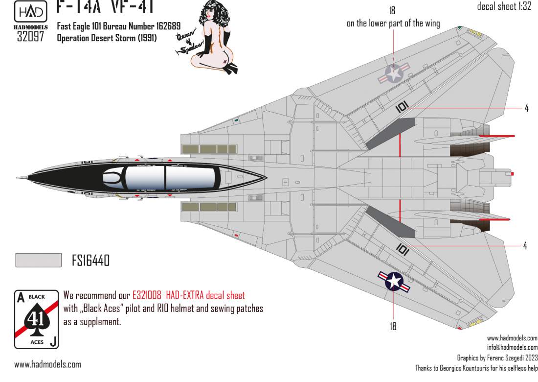 HAD Models HUN32097 1:32 Grumman F-14A Tomcat Desert Storm Queen of spades