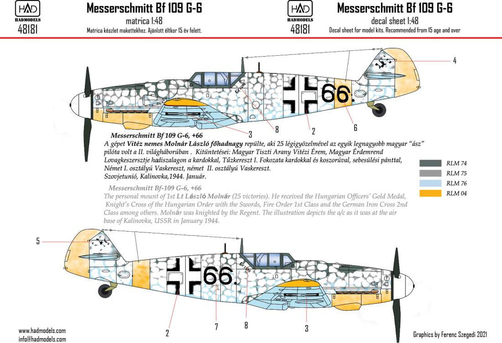 HAD Models HUN48181 1:48 Messerschmitt Bf-109G-6 "Erzsike" 66
