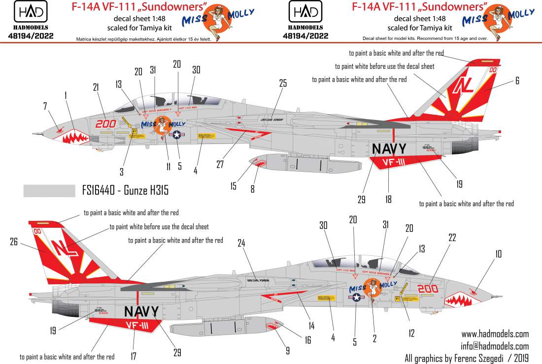 HAD Models HUN48194 1:48 Grumman F-14A Tomcat VF-111 "Sundowners"