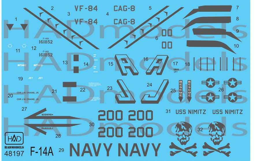 HAD Models HUN48197 F-14A Tomcat VF-84 Jolly Rogers Low-Vis 1:48