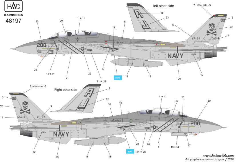 HAD Models HUN48197 F-14A Tomcat VF-84 Jolly Rogers Low-Vis 1:48
