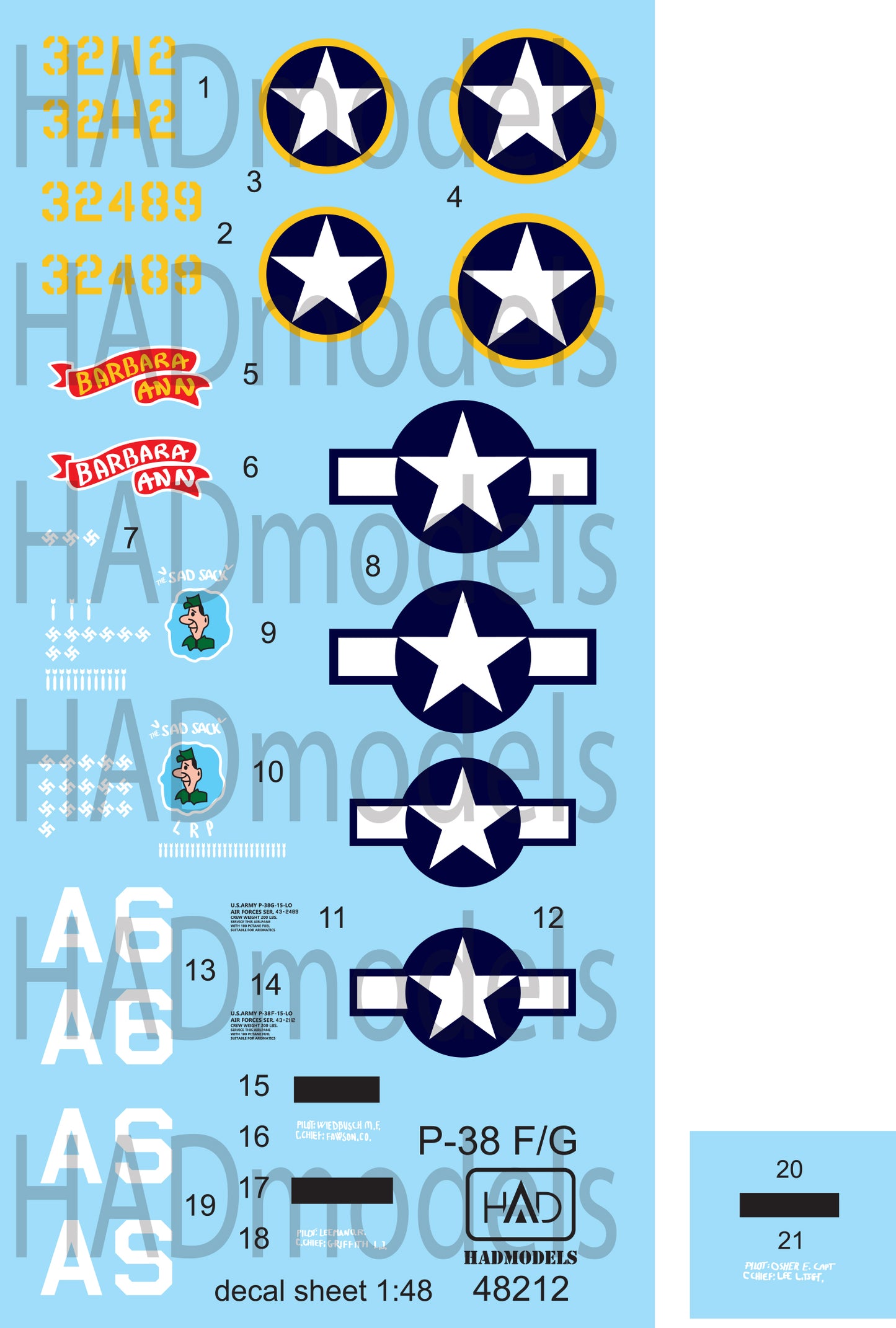 HAD Models HUN48212 P-38F/G Lightning Barbara Ann/Sad Sack 1:48