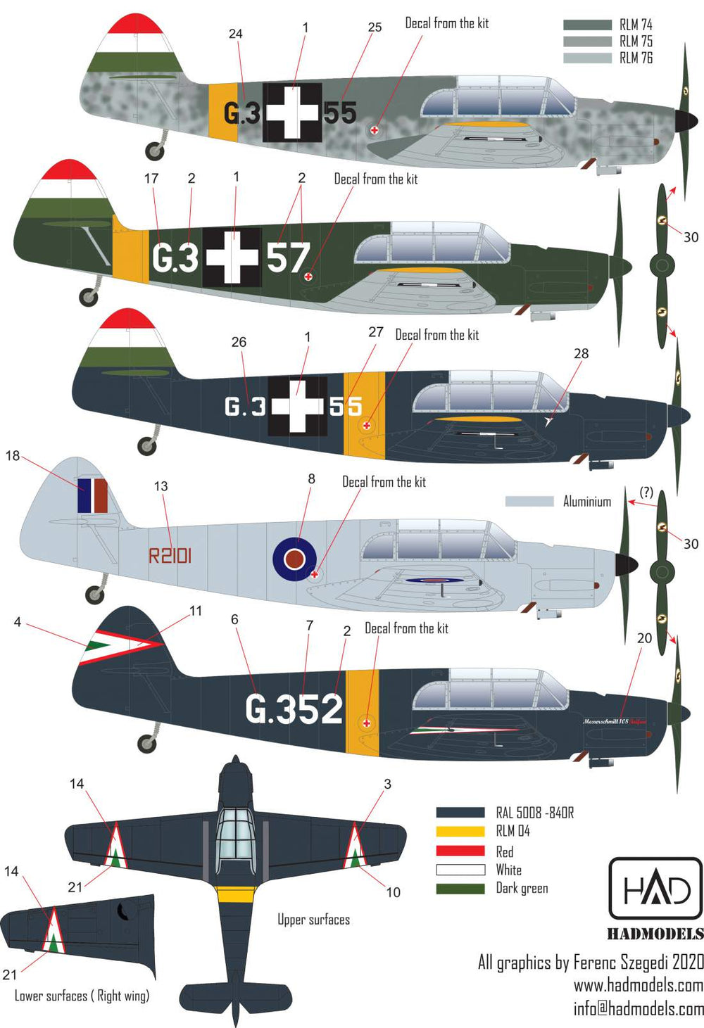 HAD Models HUN48227 1:48 Messerschmitt Bf-108 Taifun 4 x Hungarian and 1 x RAF