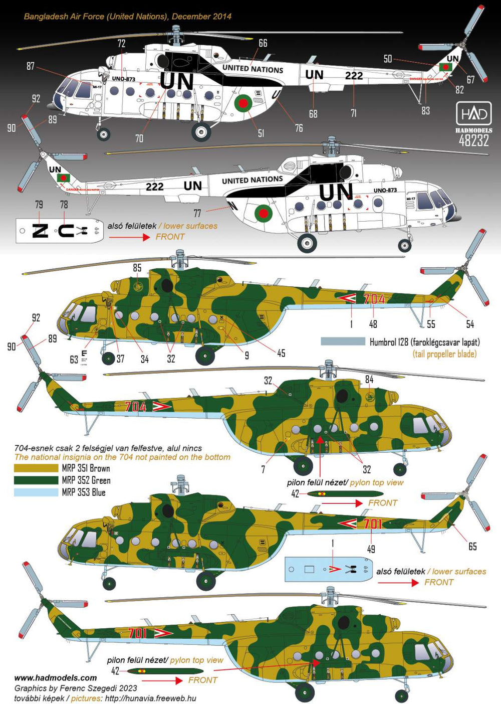 HAD Models HUN48232 1:48 Mil Mi-17 Hun, Mexico, UN