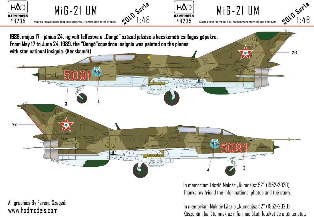 HAD Models HUN48235 1:48 Mikoyan MiG-21UM HUNAF 5091 Dongo Squadron