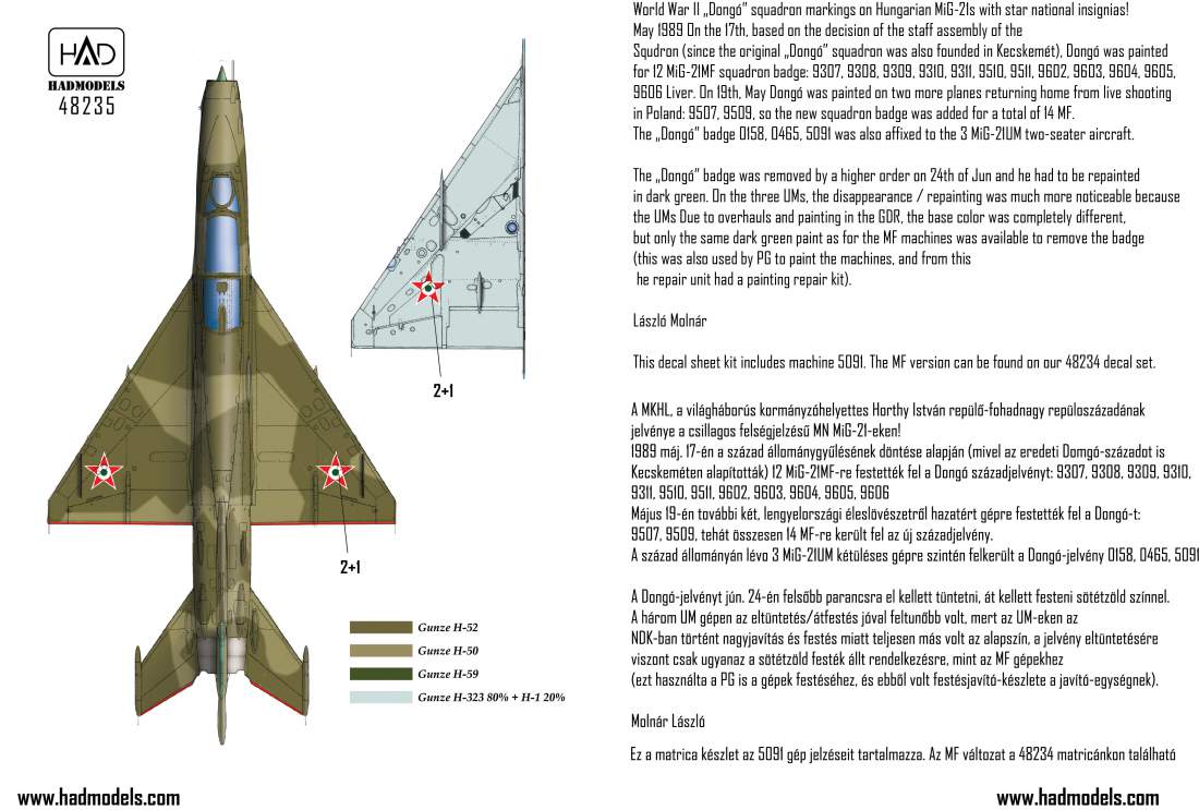 HAD Models HUN48235 1:48 Mikoyan MiG-21UM HUNAF 5091 Dongo Squadron