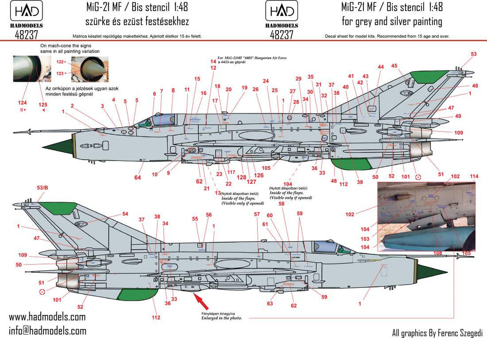 HAD Models HUN48237 1:48 Miloyan MiG-21MF/MiG-21Bis stencil 2 blue