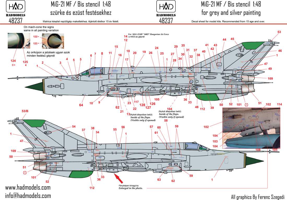 HAD Models HUN48237 1:48 Miloyan MiG-21MF/MiG-21Bis stencil 2 blue
