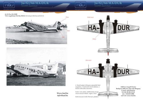 HAD Models HUN72091 1:72 Junkers Ju-52/3m 'HA-DUR'
