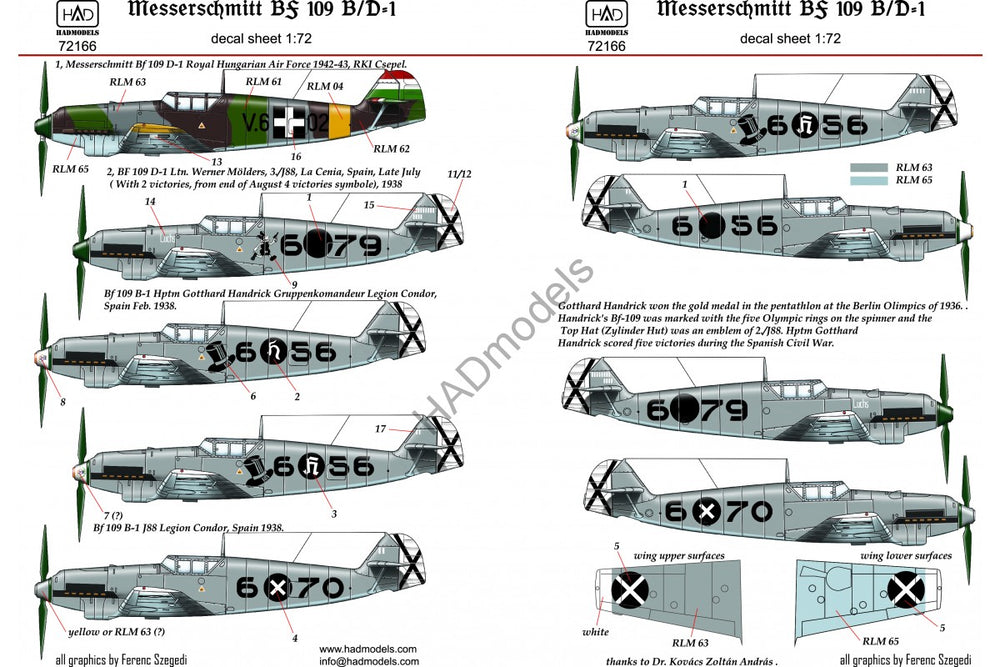 HAD Models HUN72166 1:72 Messerschmitt Bf-109B/Bf-109D