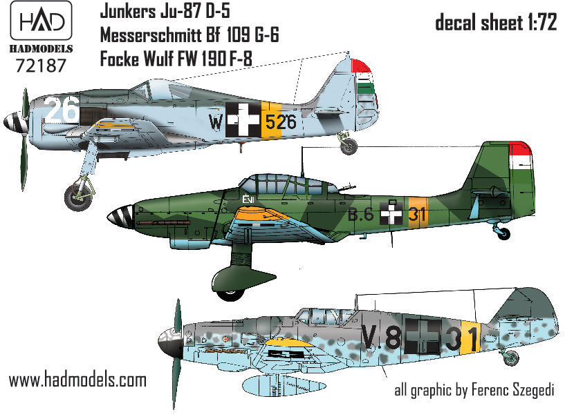 HAD Models HUN72187 Hungarian Ju-87D-5, Bf-109G-6, Fw-190F-8 1:72