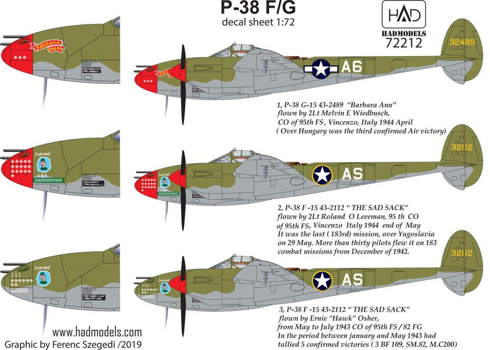 HAD Models HUN72212 1:72 Lockheed P-38F/P-38G Lightning above Europe