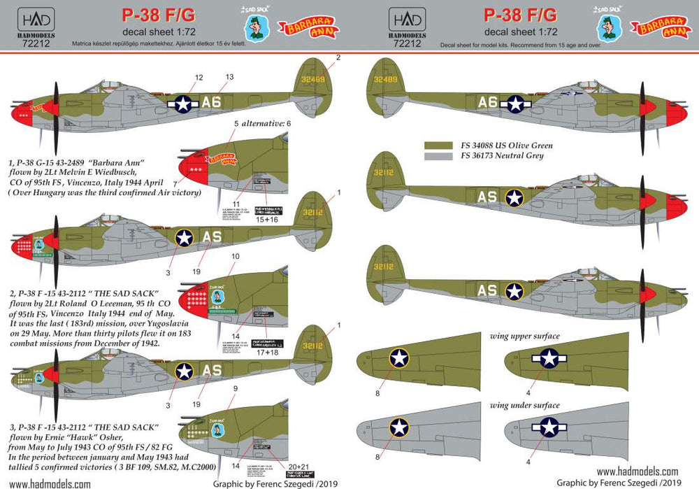 HAD Models HUN72212 1:72 Lockheed P-38F/P-38G Lightning above Europe
