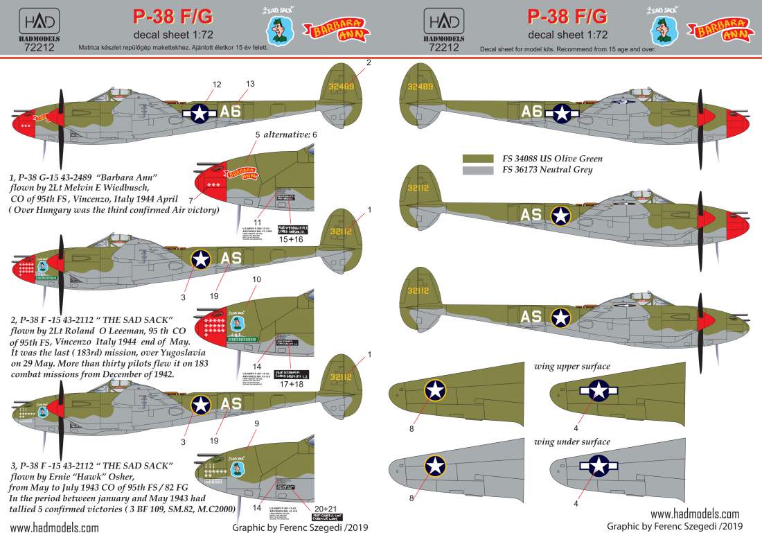 HAD Models HUN72212 1:72 Lockheed P-38F/P-38G Lightning above Europe