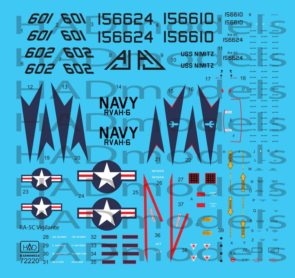 HAD Models HUN72220 RA-5C Vigilante Pt 3 USS Nimitz Stencils 1:72