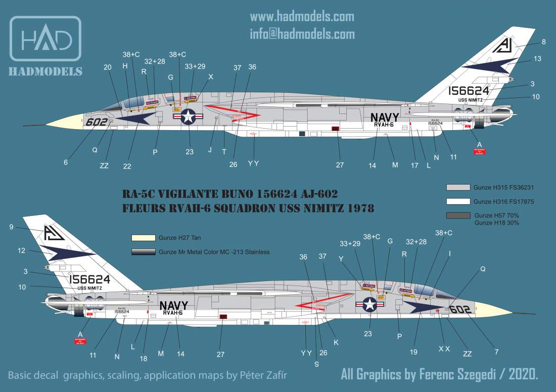 HAD Models HUN72220 RA-5C Vigilante Pt 3 USS Nimitz Stencils 1:72