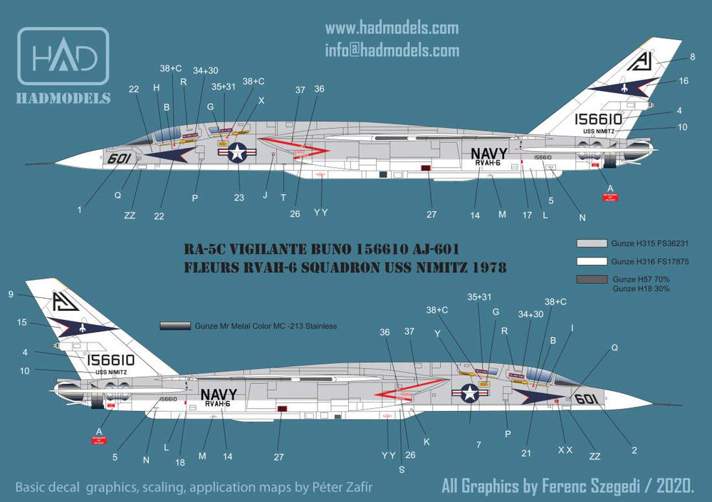 HAD Models HUN72220 RA-5C Vigilante Pt 3 USS Nimitz Stencils 1:72
