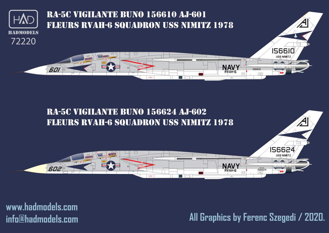 HAD Models HUN72220 RA-5C Vigilante Pt 3 USS Nimitz Stencils 1:72