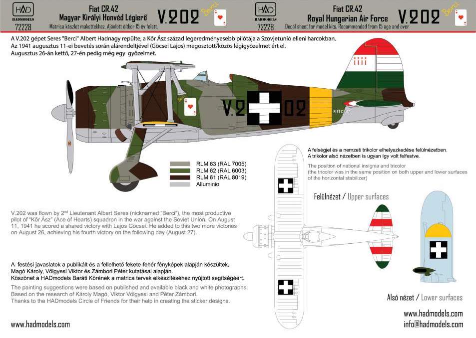 HAD Models HUN72228 1:72 Fiat CR-42 V202
