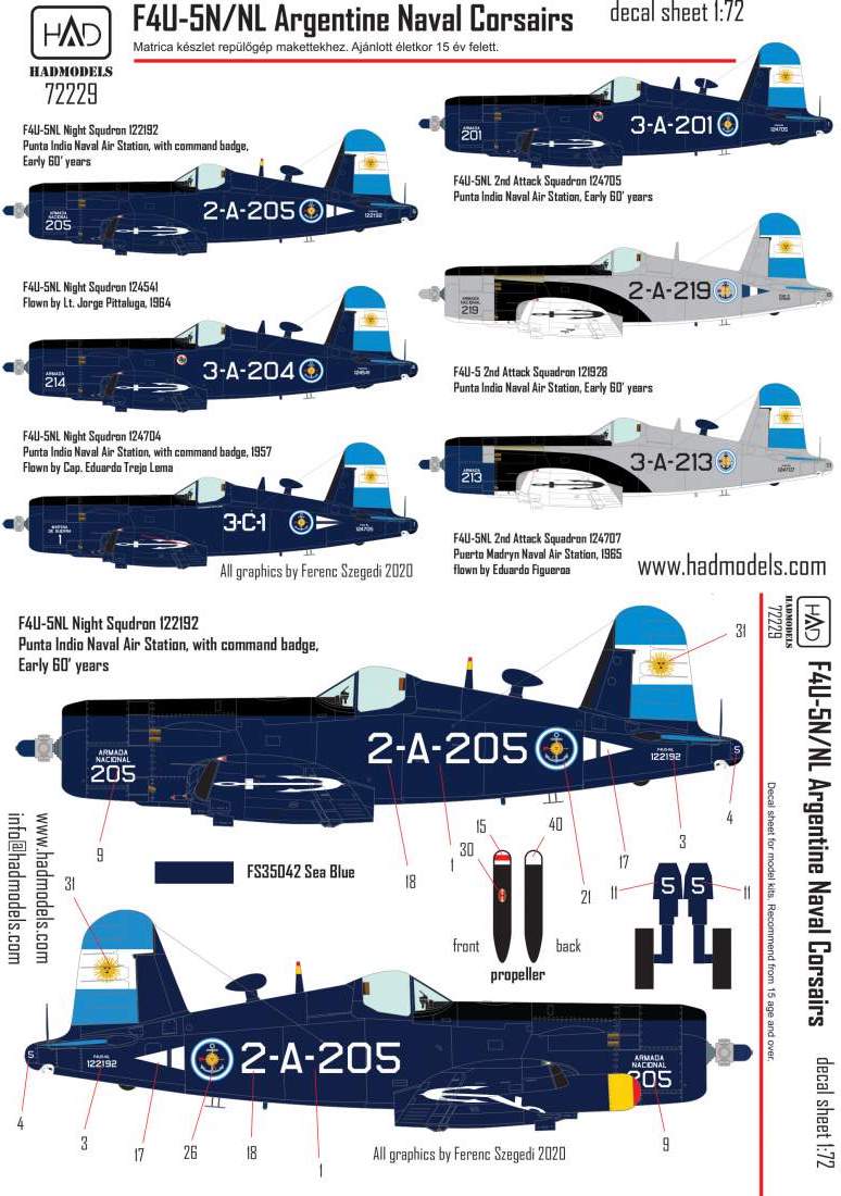 HAD Models HUN72229 1:72 Vought F4U-5NL Argentine Naval Corsairs
