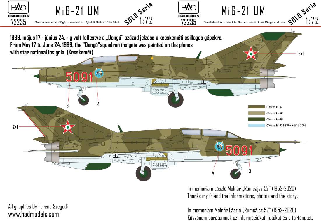 HAD Models HUN72235 MiG-21UM 5091 Dongo Squadron Star Insignia 1:72