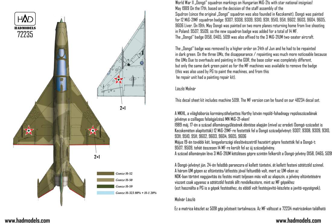 HAD Models HUN72235 MiG-21UM 5091 Dongo Squadron Star Insignia 1:72