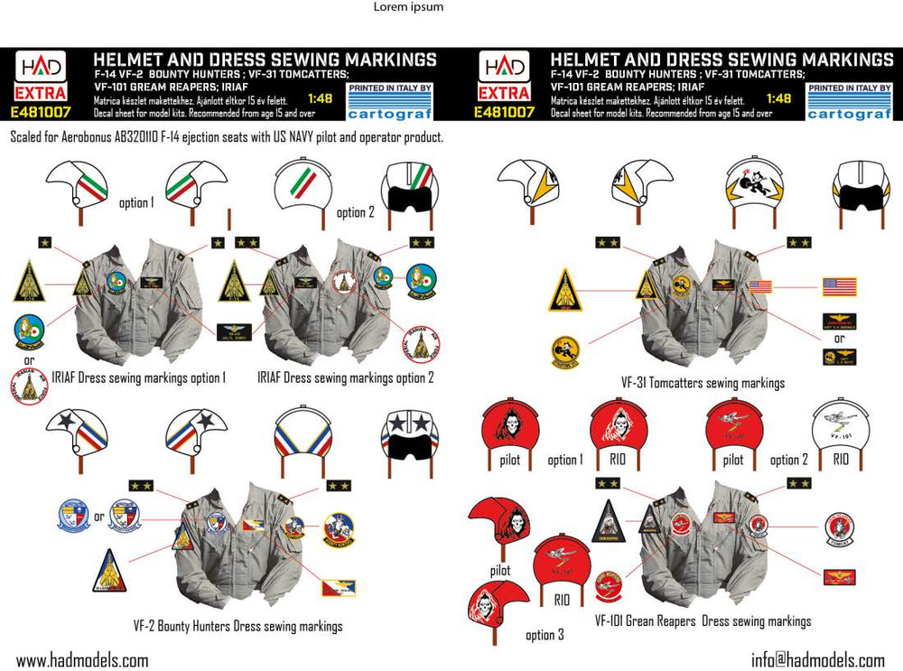 HAD Models HUNE481007 F-14 Tomcat Patches & Helmet Markings 1:48