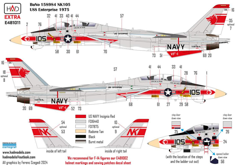 HAD Models HUNE481011 1:48 Grumman F-14A Tomcat VF-1 Wolfpack