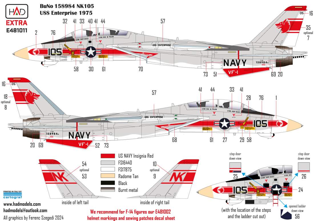 HAD Models HUNE481011 1:48 Grumman F-14A Tomcat VF-1 Wolfpack